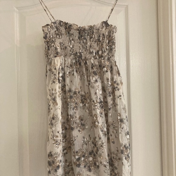 Zara Basics Smocked Floral Spaghetti Tunic Top strapless - Picture 1 of 5